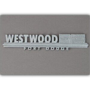 Vintage Metal Car Dealer Emblem Trunk Tag Westwood Ford Fort Dodge Iowa